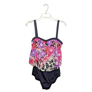 Maxine of Hollywood Swimsuit Womens Sz 12 One Piece Padded Pink Black Floral
